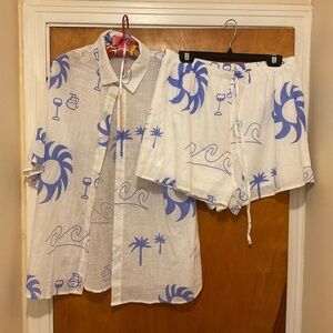 Beginning Boutique Shirt & Shorts Set Oakley Blue Sz XL NWT Cotton